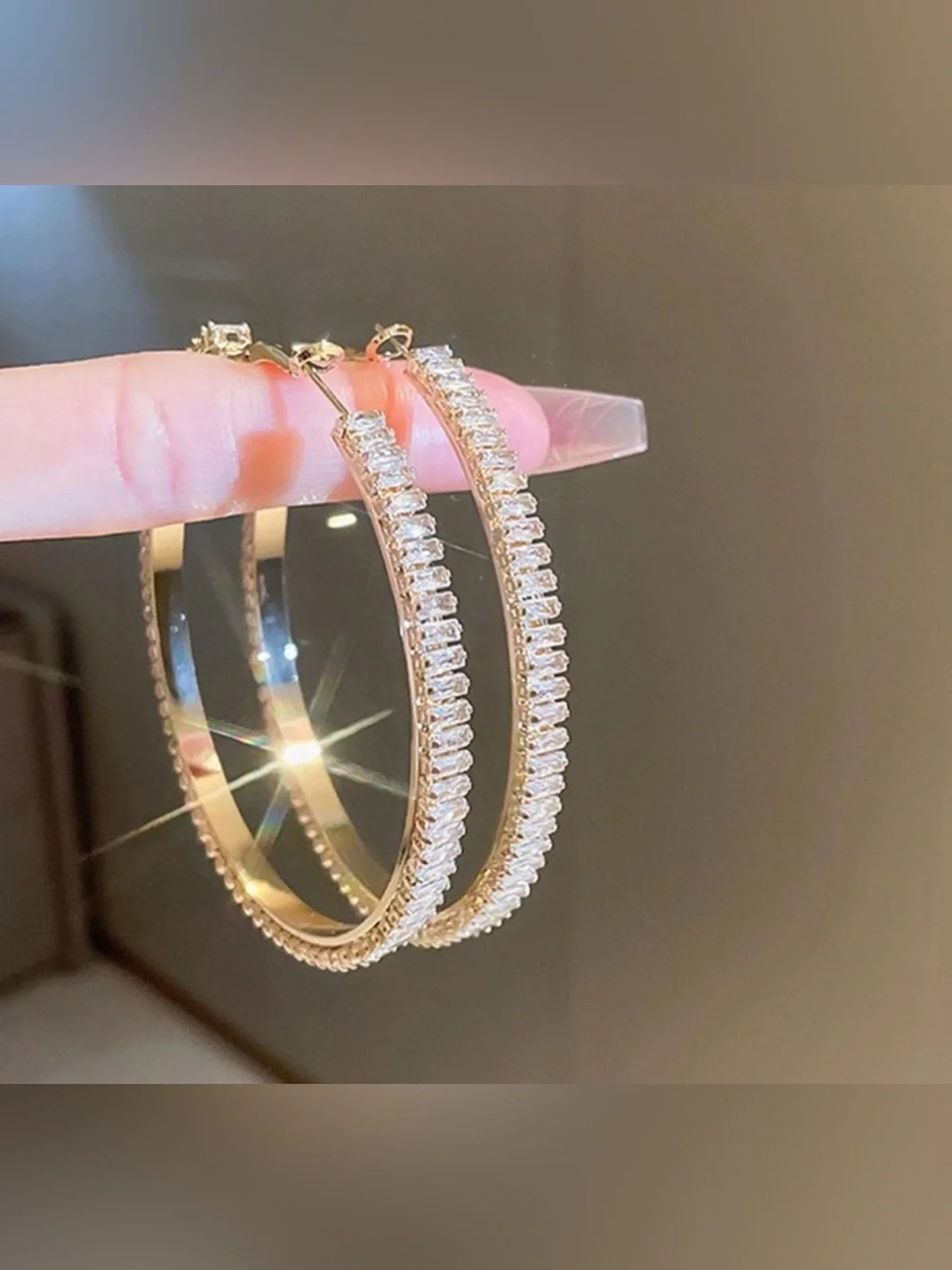 Gold Plated Stainless Steel Cubic Zirconia Hoop Earrings